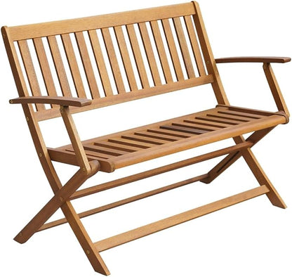 vidaXL Garden Bench with Cushion 47.2 in Solid Acacia Wood Oiled Finish Weather-Resistant Polyester Comfortable Outdoor Seating Foldable Chair Patio Wooden Furniture Cushions Polyester