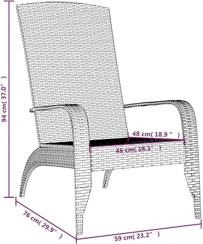Grey Poly Rattan Adirondack Chair with Powder-Coated Steel Frame for Outdoor Patio and Garden - Photo 2