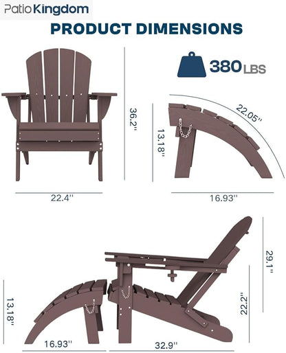 Coffee 6-Piece Folding Adirondack Chair Set with Cup Holders, Ottomans, Side Table & Beige 11FT Cantilever Umbrella with Base, HDPE Outdoor Chairs