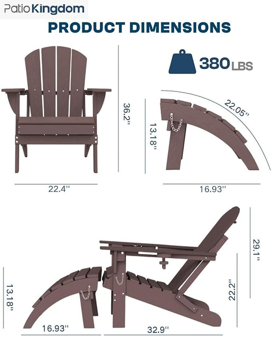 Coffee 6-Piece Folding Adirondack Chair Set with Cup Holders, Ottomans, Side Table & Beige 11FT Cantilever Umbrella with Base, HDPE Outdoor Chairs