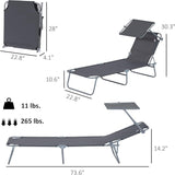 Outsunny Outdoor Lounge Chair, Adjustable Folding Chaise Lounge, Tanning Chair with Sun Shade for Beach, Camping, Hiking - Photo 7