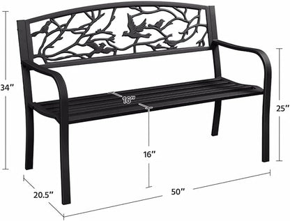 Patio Outdoor Park Loveseat Bench for Garden Porch Deck Made Cast Iron Anti-Rust Aluminum Metal, 2-3 Seater Aluminium Steel (Bird Pattern 50")