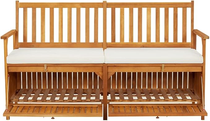 Storage Bench with Cushion Garden Bench Outdoor Bench for Outdoors Porch Entryway Furniture for Yard 58.3" Solid Wood Acacia