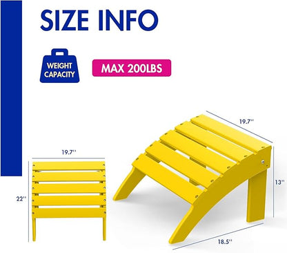 BRIOPAWS Adirondack Ottoman | Folding | HDPE Plastic | Yellow Outdoor Foot Rest | All Weather | Patio Footrest for Adirondack Chair | Foot Stool for Pool Deck Porch | 19.7W x 18.5L x 13H Inch