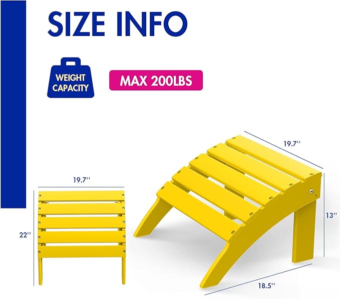 BRIOPAWS Adirondack Ottomans | Folding | Set of 2 | HDPE Plastic | Yellow Outdoor Foot Rest | All Weather | Patio Footrest for Adirondack Chair | Foot Stool for Deck Porch | 19.7W x 18.5L x 13H Inch