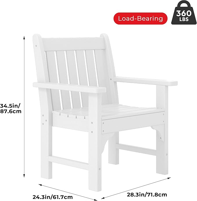 Costaelm Outdoor Dining Arm Chair, Patio HDPE Garden Dining Table Chair, Poly Lumber Waterproof Restaurant Bistro Farmhouse Chairs for Outside Porch Backyard, White