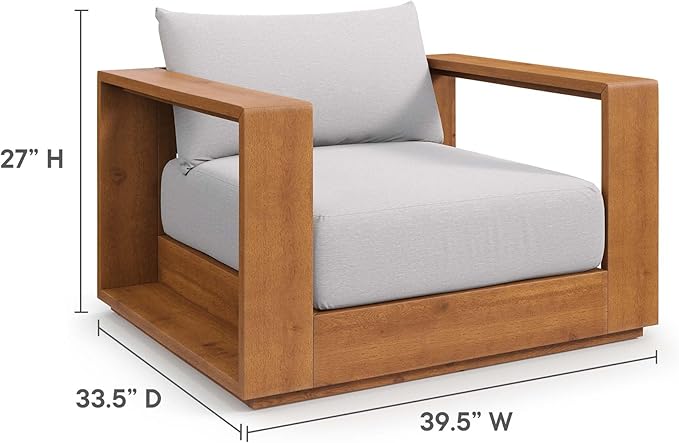 Modway Tahoe Acacia Wood Outdoor Patio Chair in Natural Light Gray with Weather-Resistant Cushions - Ideal as Club - Photo 3