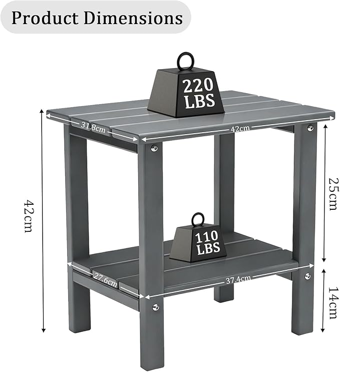 OTSUN Adirondack Outdoor Side Table, 16" HDPE Patio Side Table with Shelf, Weather Resistant Easy Maintenance for Backyard Pool Porch Garden & Lawn
