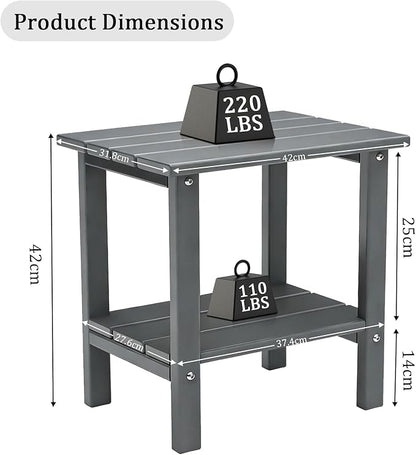 OTSUN Adirondack Outdoor Side Table, 16" HDPE Patio Side Table with Shelf, Weather Resistant Easy Maintenance for Backyard Pool Porch Garden & Lawn