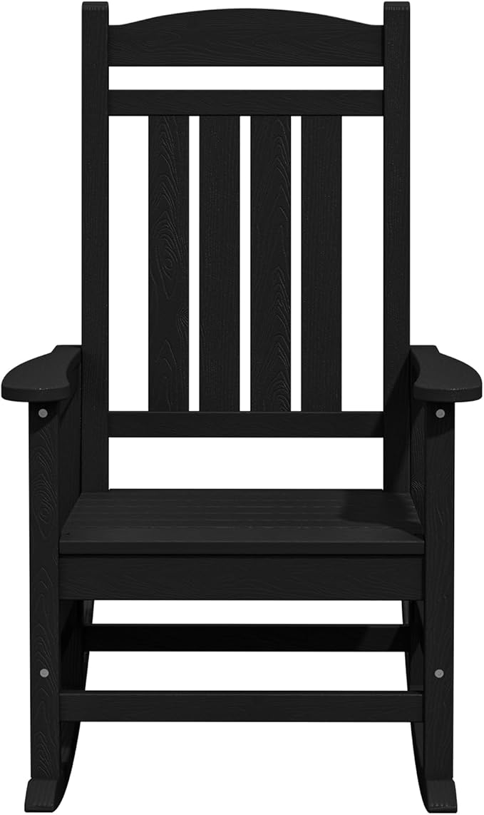 KINGYES Outdoor Rocking Chair Set of 2, HDPE Patio Rocking Chairs with 330lbs Support for Adults, Black