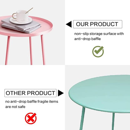 Babion Pink Round Side Table for Outdoor Patio, Yard, Garden, and Indoor Use - Small Steel Accent End Table