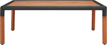 SAFAVIEH Outdoor Couture Collection Tommy Tropical Black Metal/Natural Solid Wood Rectangular Patio Coffee Table (CPT1029A)