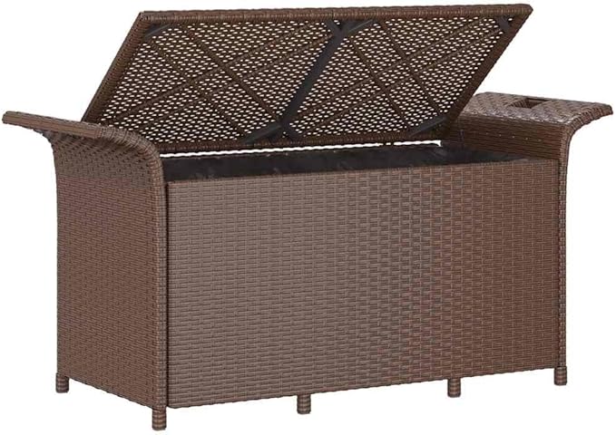Garden Bench Deck Bench Patio Bench with Cushion Brown 45.7"x18.1"x22.4" Poly Rattan