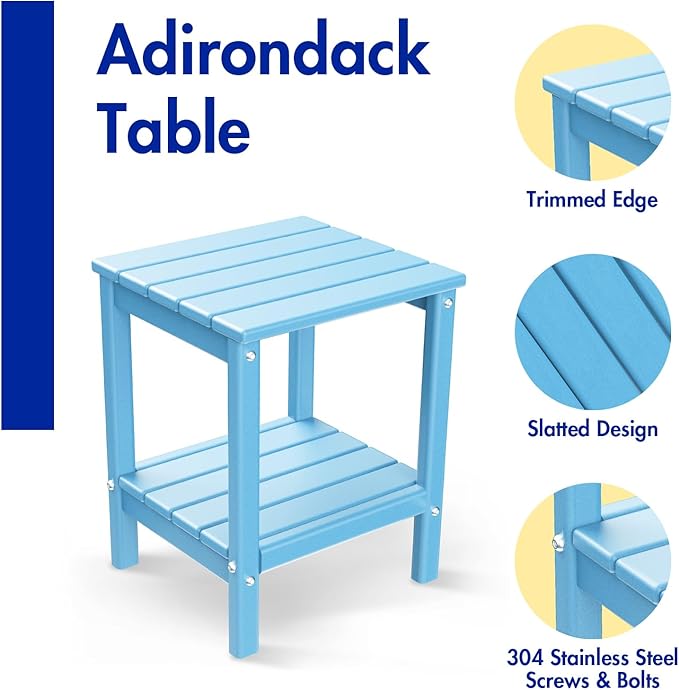 BRIOPAWS Outdoor-Side-Table | Small | HDPE Plastic | Patio End-Table | 2-Shelf Adirondack Outside Tables | All Weather | for Poolside Front Porch Indoor Living Room | 14" x 13" | Arctic