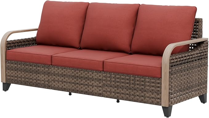 EAGLE PEAK Wicker Outdoor Patio Sofa Modern Rattan Patio Furniture Loveseat for Backyard Deck Porch Balcony - Photo 9