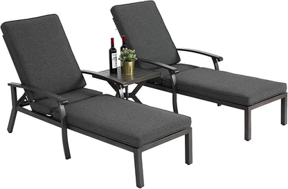 Chaise Lounge Chair Outdoor Cast Aluminum Reclining Lounger with Cushion, 5-Position Adjustable Backrest, Waterproof Padded Seat, Hidden Wheels, Elegant Poolside Garden Patio Seating (Grey)