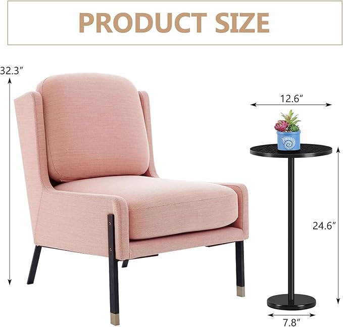 Black Drink Table Small Round Pedestal Side Table with Marble Base Modern Cocktail Table for Patio Sofa Couch Chair - Photo 3