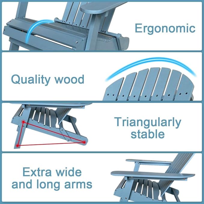 FDW Folding Adirondack Chair Patio Chairs Lawn Chair Outdoor Wood Chairs Save Space and Movable and Weather Resistant (1 Pieces 38" D x 27" W x 33" H, Turquoise)