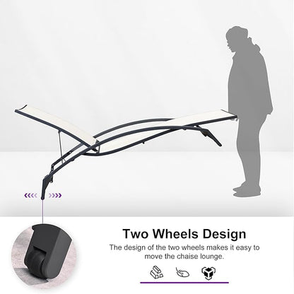 PURPLE LEAF Patio Chaise Lounge Chair Set of 2 Outdoor Lounge Chair with Arm All Weather Adjustable Lounger for Beach Pool Lawn Garden Sunbathing Recliner Beige