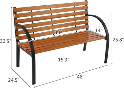 Patio Bench,Outdoor Garden Bench Park Bench, Patio Bench Chair with Cast Iron & Hardwood Structure, Weather Proof Porch Outdoor Furniture Loveseat, Perfect for Backyard, Deck, Lawn, Poolside (D)