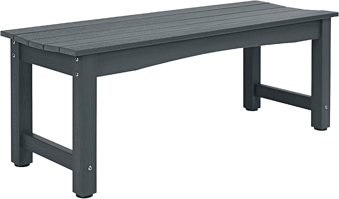 Weatherproof HIPS Outdoor Bench, 2-Person Patio Dining Bench, All-Weather Poly Lumber Garden Bench, Never Rot or Fade, Park Bench with Wood Grains for Porch, Garden, Deck, Entryway, Grey