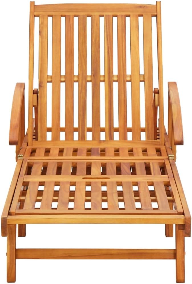 Adjustable Sun Lounger with Green Cushion Made from Solid Natural Acacia Wood Standard Outdoor Furniture for Garden - Photo 3