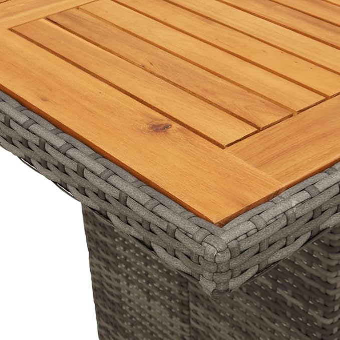 vidaXL Patio Table - Acacia Wood top/Outdoor Furniture - Gray Poly Rattan - Weather 74.8"x31.5"x29.5"