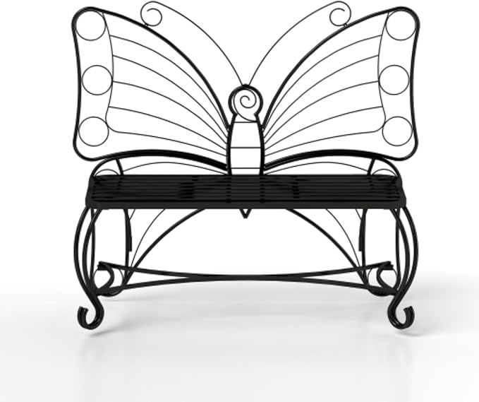 Outdoor Bench Terrace Seat, Butterfly Shape Metal Garden Bench, Park Bench Outdoor Seat, Multifunctional Chair, Suitable for Garden, Courtyard, Park, Entrance