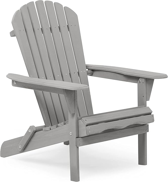 Wood Lounge Patio Chair for Garden Outdoor Wooden Folding Adirondack Chair Set of 2 Solid Cedar Wood Lounge Patio Chair for Garden, Lawn, Backyard Gray