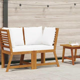 Compact Acacia Wood Sectional Corner Sofa with Cream Solid Cushions for Outdoor Patio and Indoor Living Room - Photo 2