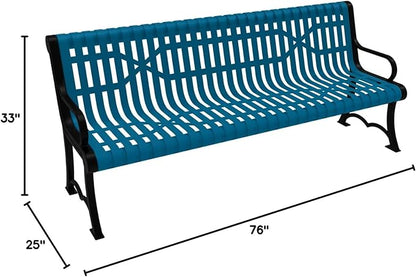 COATEDOUTDOORFURNITURE Coated Outdoor Furniture Heavy-Duty Outdoor Bench Thermoplastic Coated, Slated Steel, Commercial-Grade Garden Bench, Made in America (Portable with Back, 6 Ft, Light Blue)