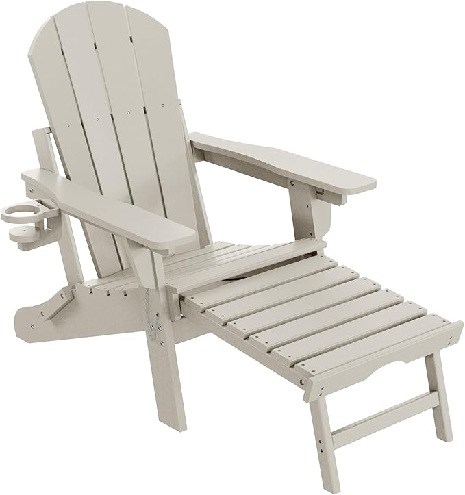 WestinTrends Malibu Folding Adjustable Adirondack Chair with Retractable Ottoman and Cup Holder (Set of 2), Sand