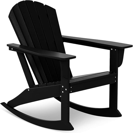 Costaelm Outdoor Adirondack Chair, All Weather Resistant Lawn Chairs Balcony Chair and Fire Pit Chairs, Deck Chairs Outdoor Porch Rocking Chair High Back HDPE Poly Lumber, Black