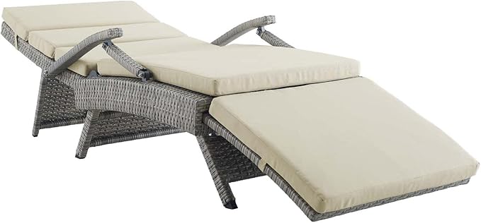 Modway Envisage Outdoor Patio Wicker Rattan Chaise Lounge in Light Gray Beige