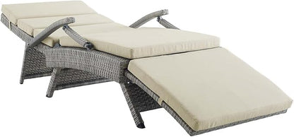 Modway Envisage Outdoor Patio Wicker Rattan Chaise Lounge in Light Gray Beige