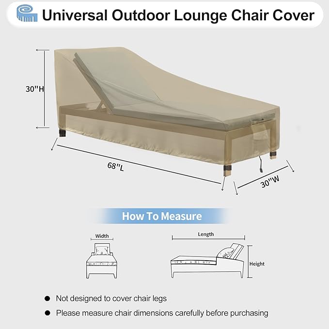 OutdoorLines Outdoor Waterproof Patio Chaise Lounge Chair Cover - UV Resistant Lounger Covers Heavy Duty Weatherproof Patio Sofa Furniture Covers, 2 Packs, 68Wx30Dx30H Inches, Camel