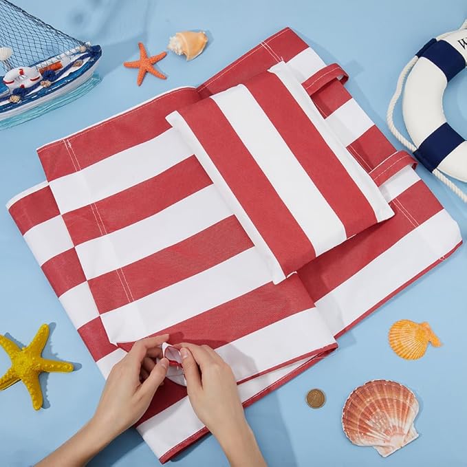 GORGECRAFT Beach Sling Chair Oxford Cloth with Pillow 44x17 Red and White Stripes Casual Lounge Lawn Chair Webbing - Photo 2