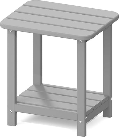 Sundale Outdoor 18" Small Side Table, Patio HDPE All Weather Small Adirondack End Table Water Resistant 2 Tier Rectangular Outside Table for Pool, Garden, Beach, Grey