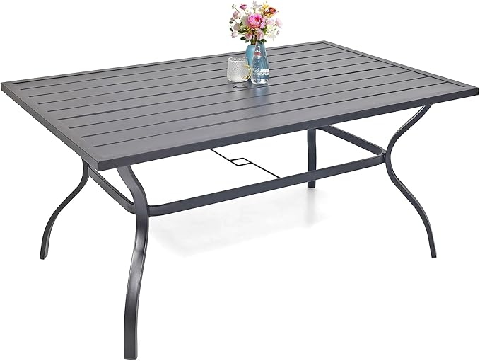 60" x 38" Rectangle Outdoor Patio Dining Table with Umbrella Hole, Weather-Resistant for 6 Person