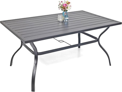 60" x 38" Rectangle Outdoor Patio Dining Table with Umbrella Hole, Weather-Resistant for 6 Person