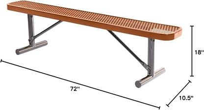 COATEDOUTDOORFURNITURE Heavy-Duty Outdoor Bench Thermoplastic Coated, Expanded Metal, Commercial-Grade Seating, Made in America (Portable Without Back, 6 Ft, Textured Copper)