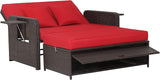 COSTWAY Patio Rattan Daybed with Cushions, Outdoor Wicker Loveseat Sofa with Storage Ottoman - Photo 1