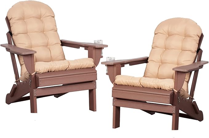 Adirondack Chairs Set of 2 with Cushions & Cup Holders, HDPE Weather Resistant Folding Adirondack Chair for Adults - Photo 1