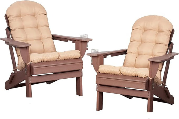 Adirondack Chairs Set of 2 with Cushions & Cup Holders, HDPE Weather Resistant Folding Adirondack Chair for Adults - Photo 1