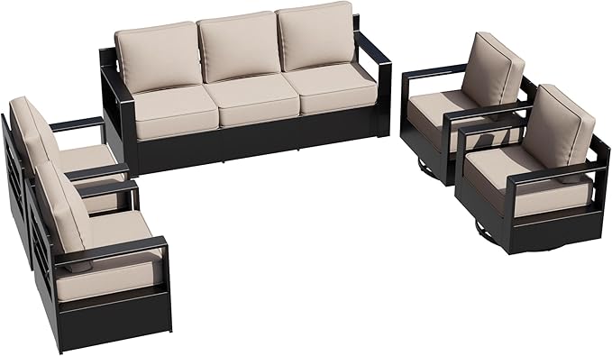 Outdoor Aluminum Furniture Set, 5-Piece Patio Conversation Set, 2 Swivel Chairs, 2 Chairs and 1 Sofa - Photo 1