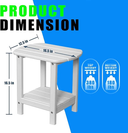Adirondack Outdoor Side Table, 2-Tier Storage Patio Table, Square HDPE End Table for Garden Backyard Pool, Waterproof & Low Maintenance Furniture for Porch Deck