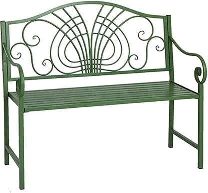 Outdoor 2 Person Metal Garden Bench, Patio Bench with Armrests and Floral Backrest, Suitable for Garden Porch Park Front Porch Balcony