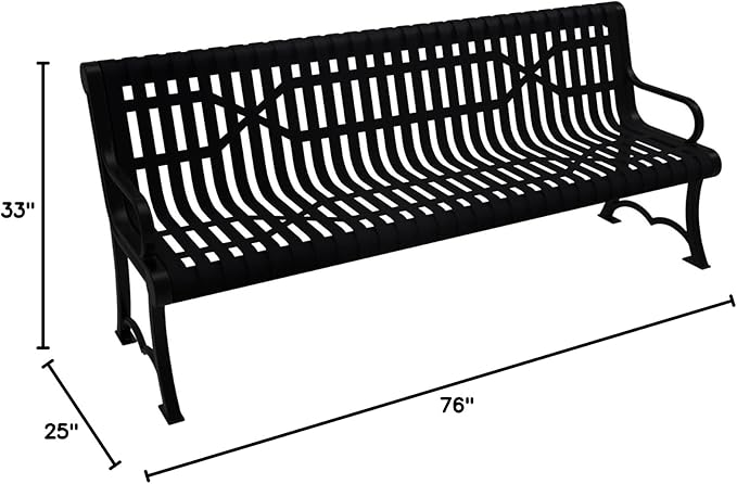 COATEDOUTDOORFURNITURE Coated Outdoor Furniture Heavy-Duty Outdoor Bench Thermoplastic Coated, Slated Steel, Commercial-Grade Garden Bench, Made in America (Portable with Back, 6 Ft, Black)