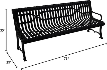 COATEDOUTDOORFURNITURE Coated Outdoor Furniture Heavy-Duty Outdoor Bench Thermoplastic Coated, Slated Steel, Commercial-Grade Garden Bench, Made in America (Portable with Back, 6 Ft, Black)