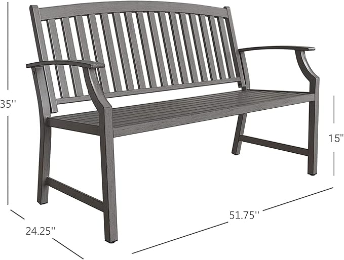 Grand patio 52" Farmhouse Outdoor Bench, Garden Benches with Rust Free Metal Powder Coated Frame and Aluminum Backrest - Photo 3